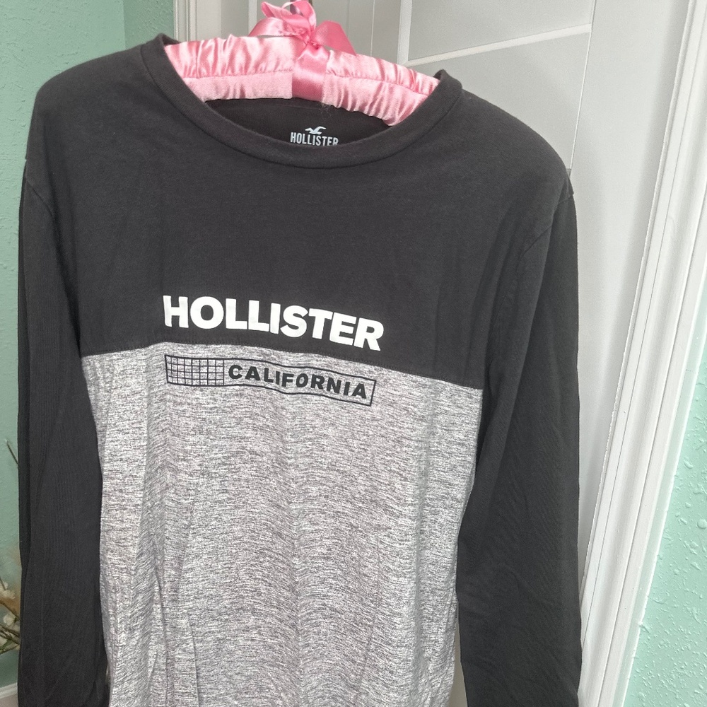 HOLLISTER CALIFORNIA MEDIUM Long sleeve GRAY / black 100% cotton mens